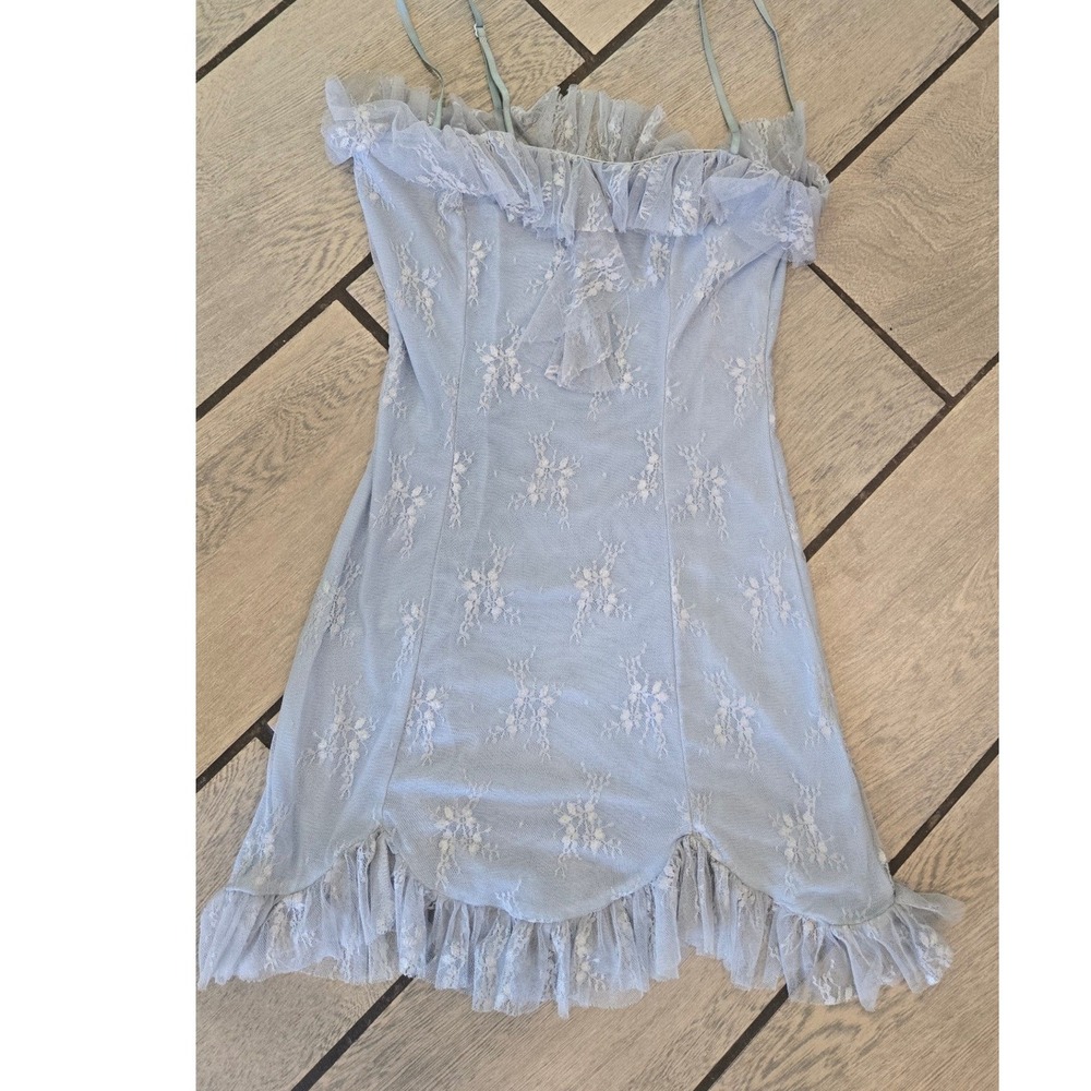 Evikted Light Blue Floral Lace Ruffle Mini Dress Y2K Coquette Sleeveless Small